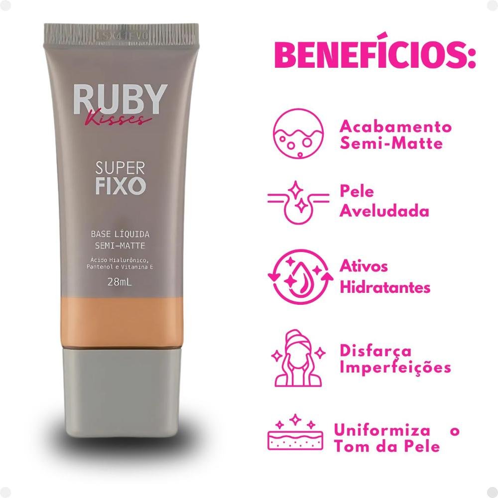 Base Líquida Ruby Kisses Super Fixo Semi-Matte cor 130 28ml Cor 130 2