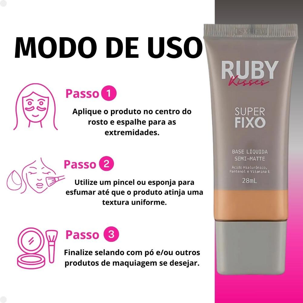 Base Líquida Ruby Kisses Super Fixo Semi-Matte cor 130 28ml Cor 130 6