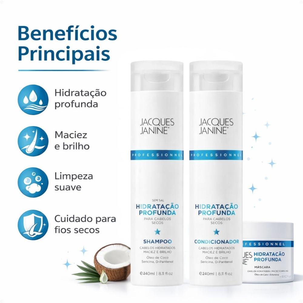Kit Jacques Janine Hidrataçâo Profunda: Shampoo, Condicionador e Máscara Capilar 80g ÚNICO 2