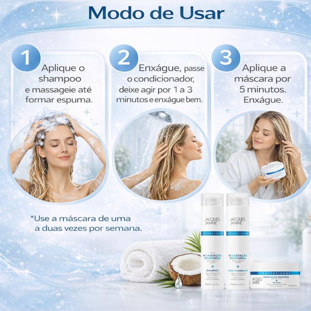 Kit Jacques Janine Hidrataçâo Profunda: Shampoo, Condicionador e Máscara Capilar 80g ÚNICO 7