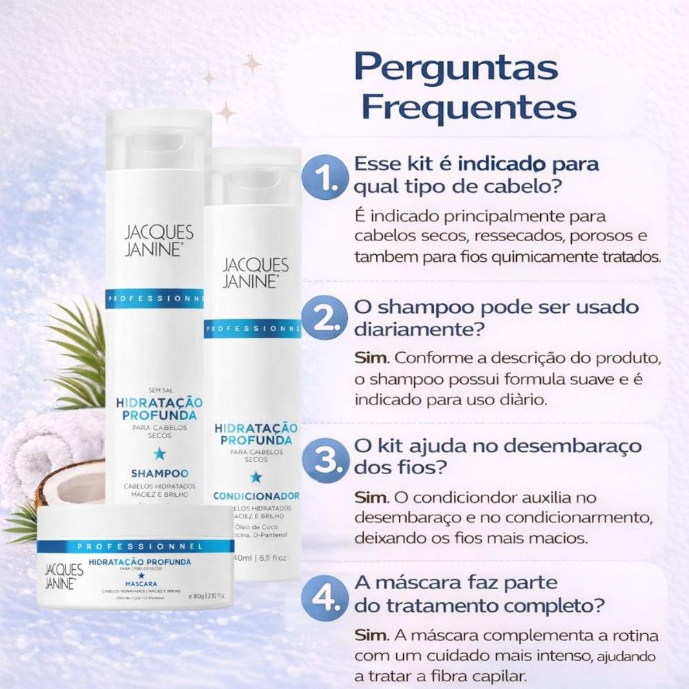 Kit Jacques Janine Hidrataçâo Profunda: Shampoo, Condicionador e Máscara Capilar 80g ÚNICO 8