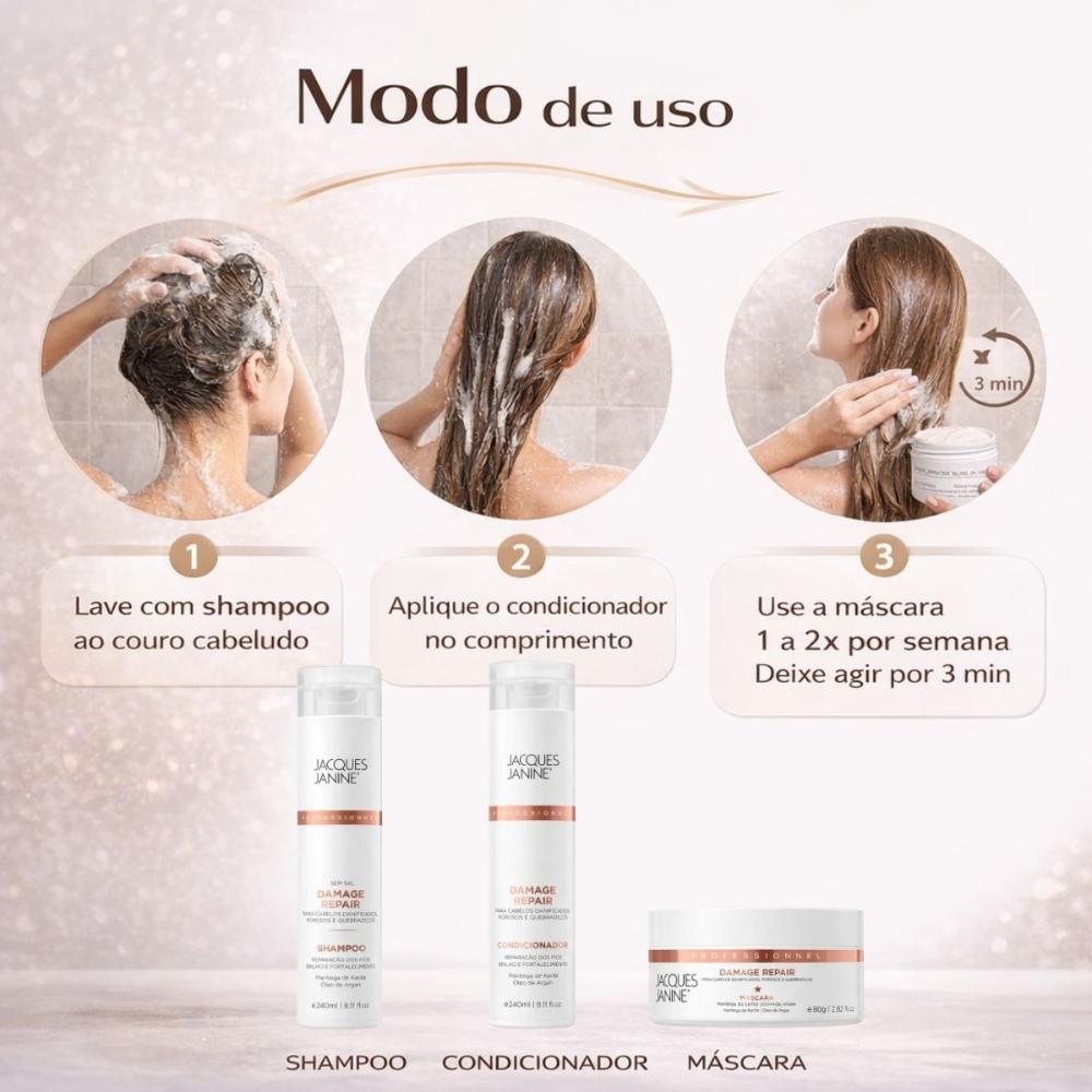 Kit Jacques Janine Damage Repair: Shampoo, Condicionador e Máscara Capilar 80g ÚNICO 7