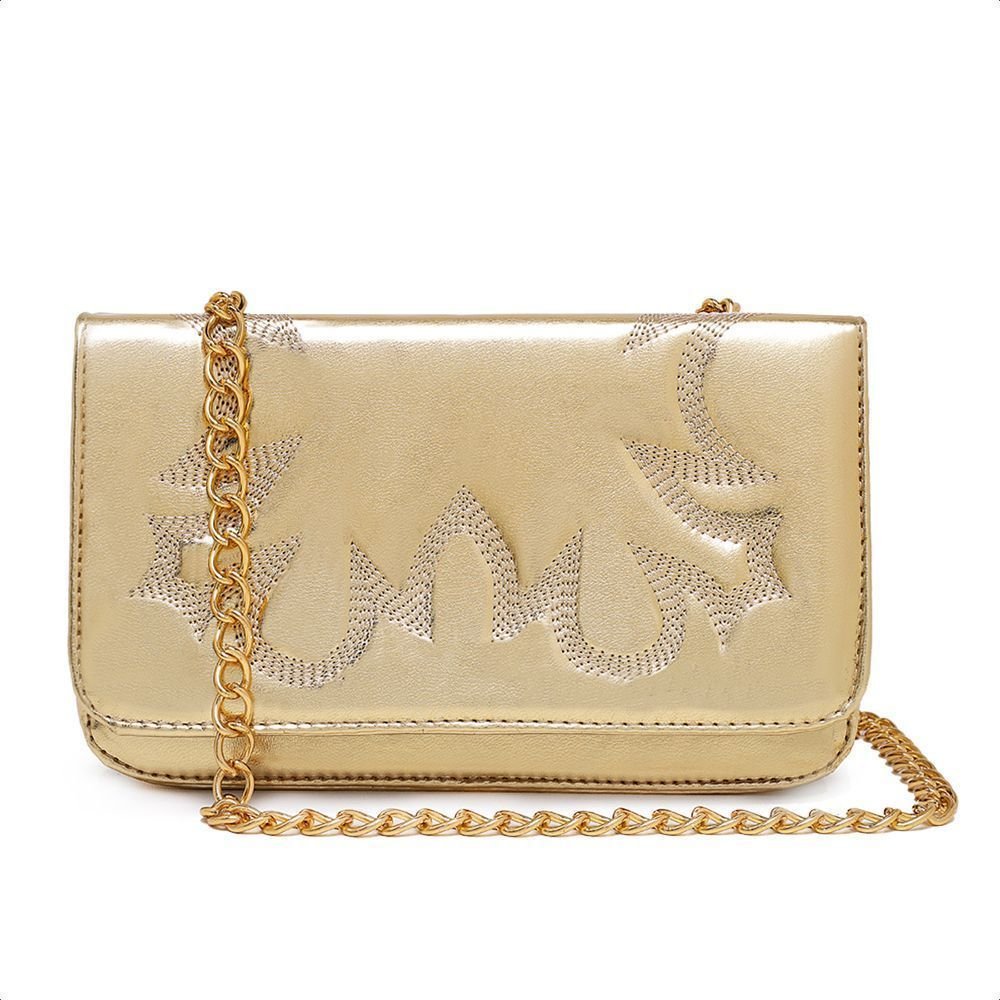 Bolsa Clutch Pequena Western Country Alça Corrente Dourado CM SHOES Festa Peão Rodeio Dourado 1