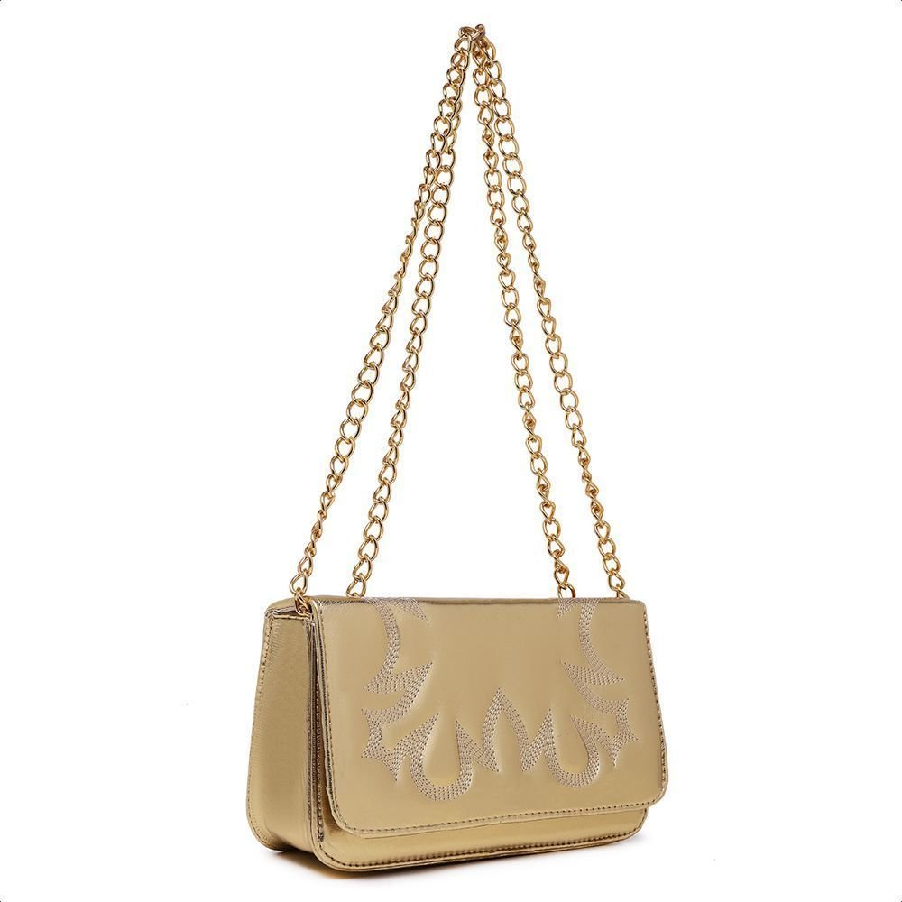 Bolsa Clutch Pequena Western Country Alça Corrente Dourado CM SHOES Festa Peão Rodeio Dourado 2