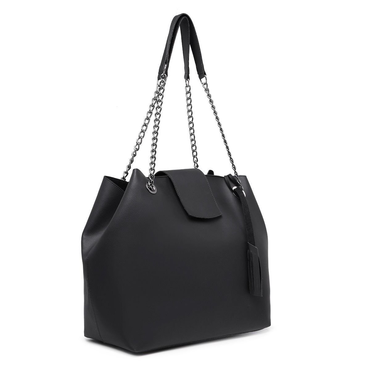Bolsa Sacola Grande Feminina Preta Alça De Corrente CM SHOES Bag Saco De Ombro Preto 2