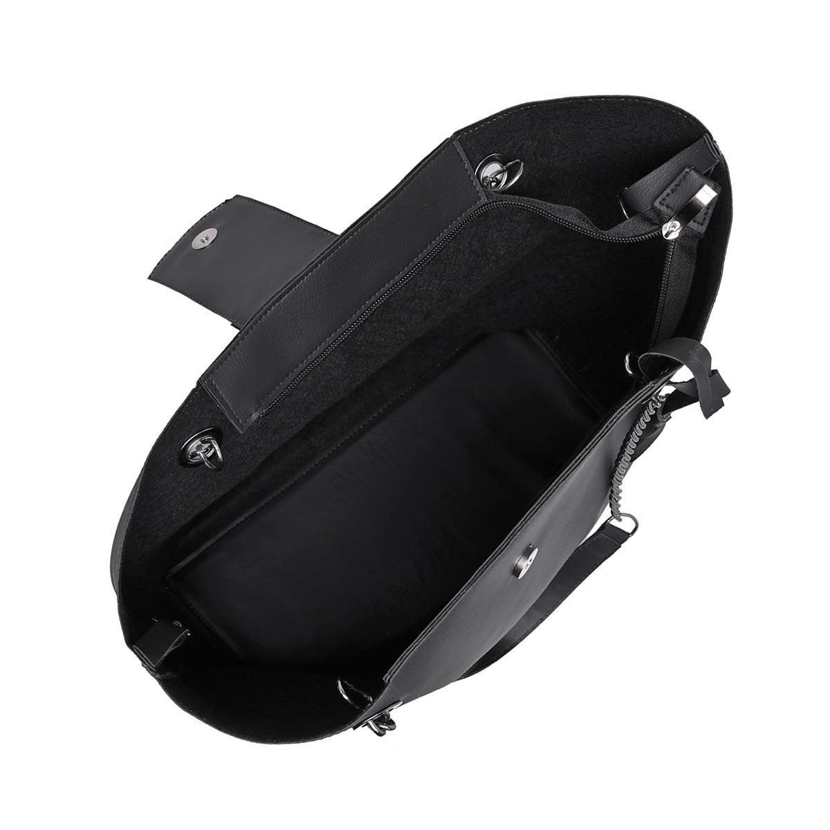 Bolsa Sacola Grande Feminina Preta Alça De Corrente CM SHOES Bag Saco De Ombro Preto 3