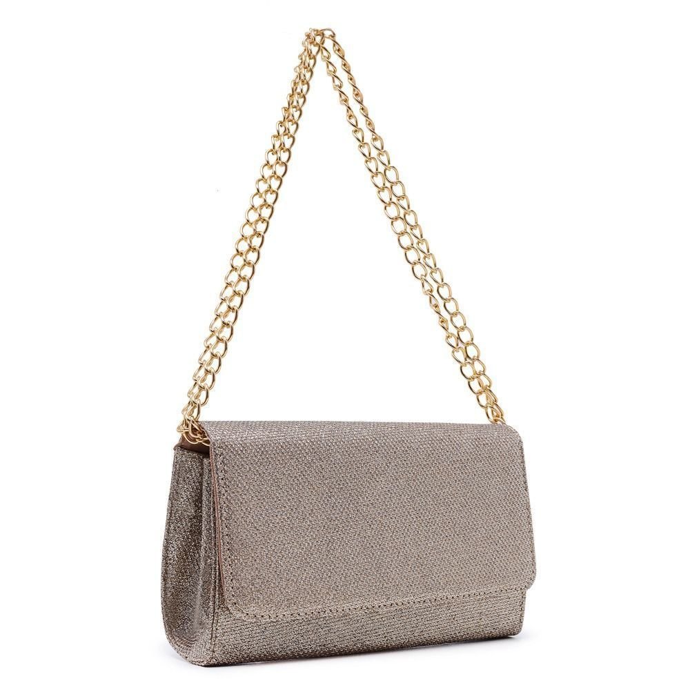 Bolsa Clutch Brilho Glitter Dourado Pequena Alça Corrente CM SHOES Festa Balada Madrinha Dourado 2
