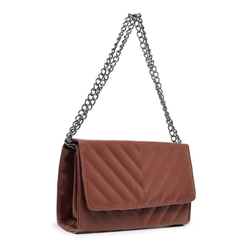 Bolsa Feminina Marrom Pequena De Ombro e Mão Clutch CM SHOES Matelasse Bordado Marrom 2