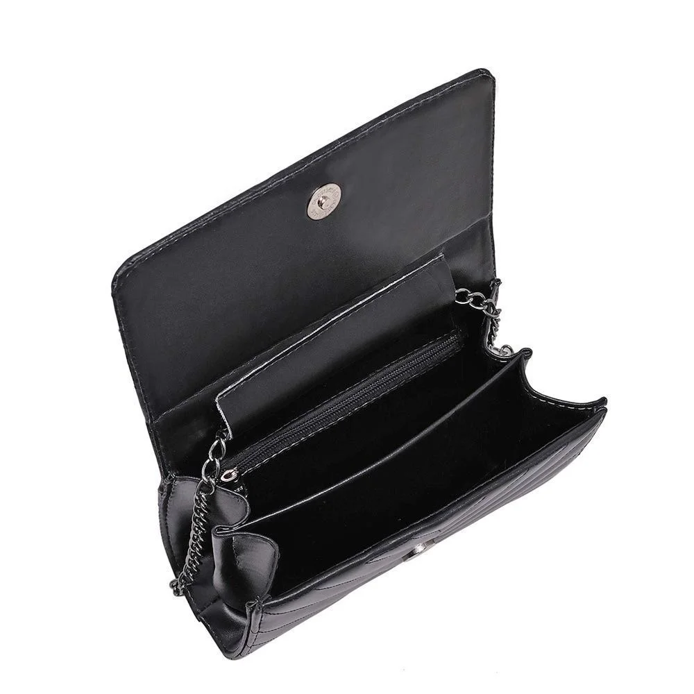 Bolsa Feminina Pequena Clutch Preta Alça Corrente CM SHOES Festa Balada De Mão Preto 4