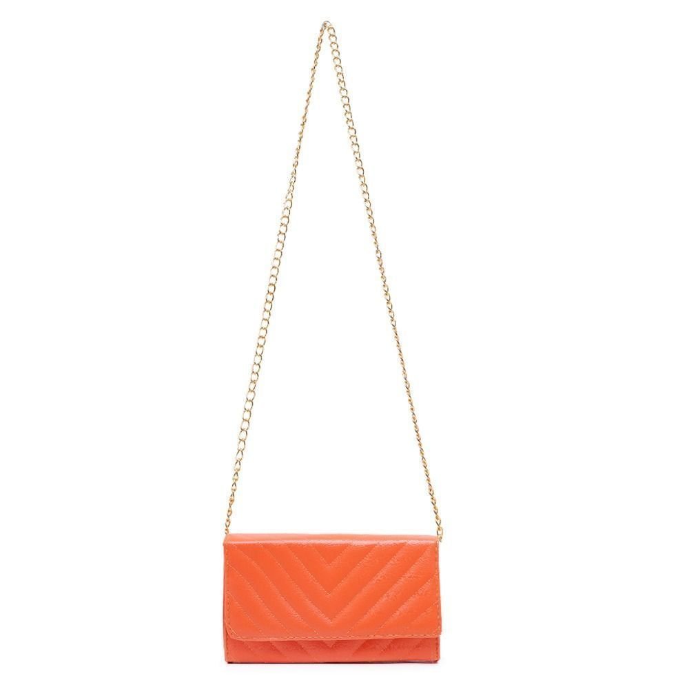 Bolsa Feminina Clutch Pequena Laranja Alça Corrente De Ombro De Mão CM SHOES Festa Balada Festival Laranja 2