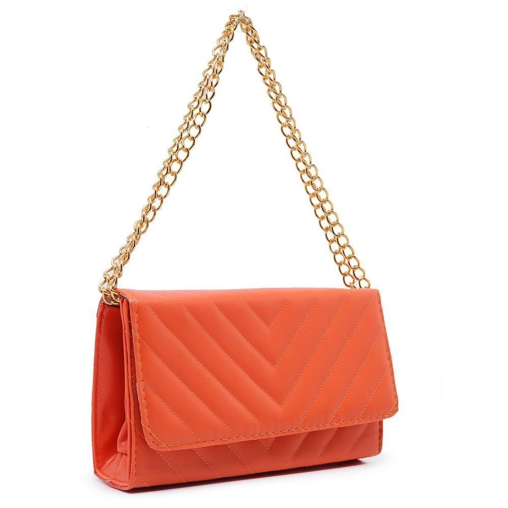 Bolsa Feminina Clutch Pequena Laranja Alça Corrente De Ombro De Mão CM SHOES Festa Balada Festival Laranja 3