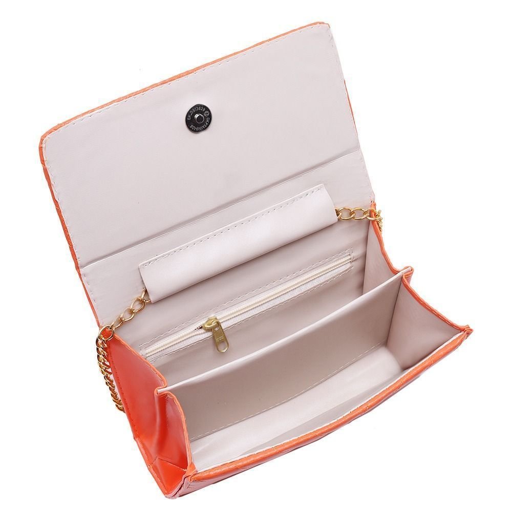 Bolsa Feminina Clutch Pequena Laranja Alça Corrente De Ombro De Mão CM SHOES Festa Balada Festival Laranja 4
