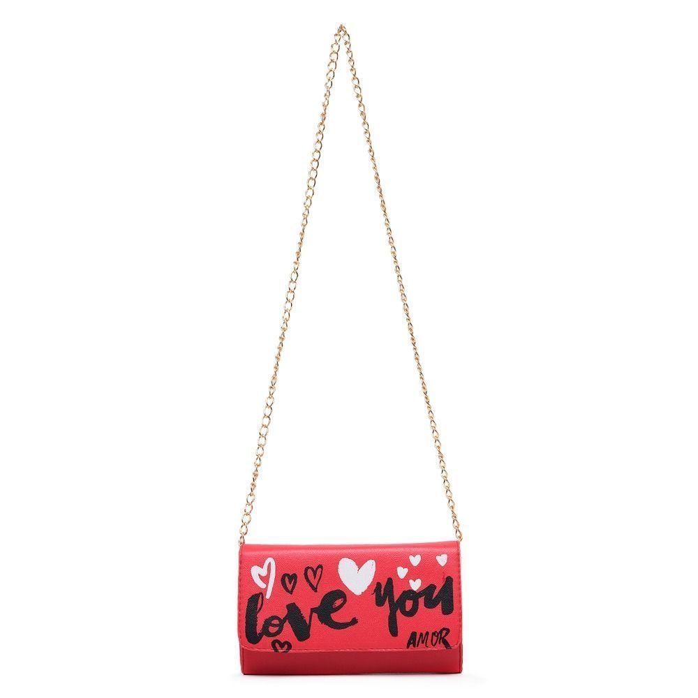 Clutch Feminina Pequena Vermelho Estampada CM SHOES Balada Alça Corrente Vermelho 3