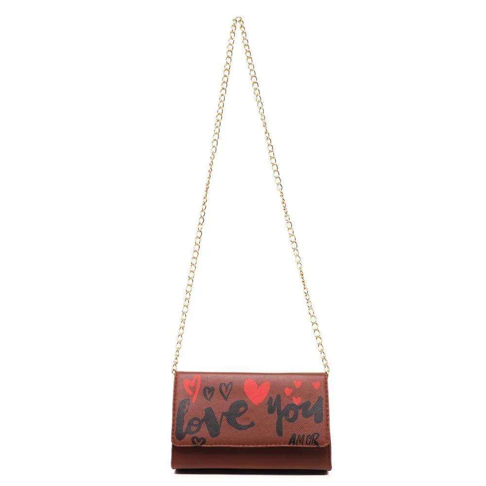 Clutch Marrom Pequena Alça Corrente Estampada Feminina CM SHOES Balada Festa Festival Marrom 2
