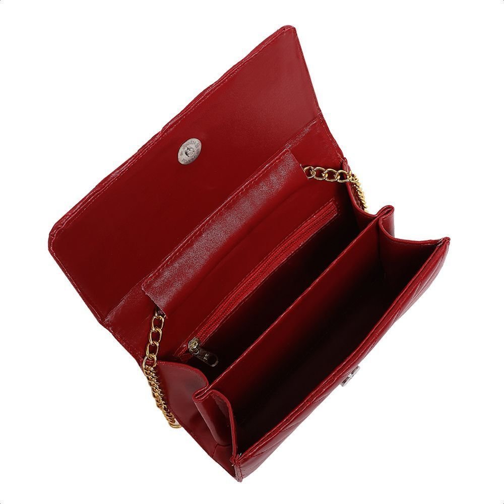 Bolsa Feminina Pequena Clutch Vermelho Bordado Alça Corrente Dourado Vermelho 3