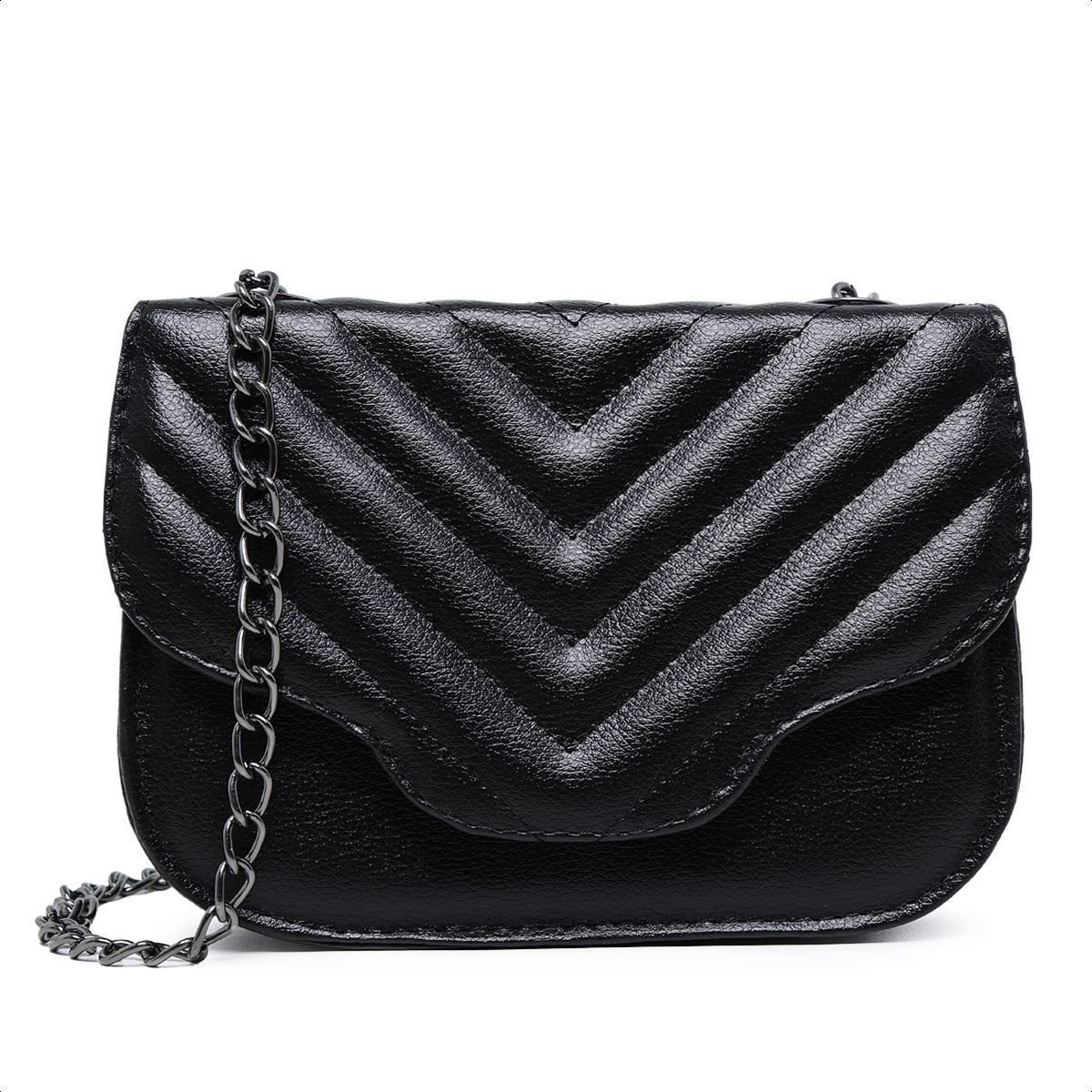 Bolsa Preta Pequena Clutch De Ombro Mão Alça Corrente CM SHOES Feminina Festa Balada Festival Presente Preto 1