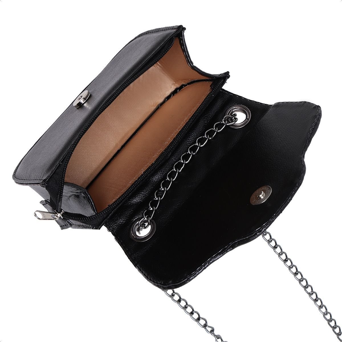 Bolsa Preta Pequena Clutch De Ombro Mão Alça Corrente CM SHOES Feminina Festa Balada Festival Presente Preto 3