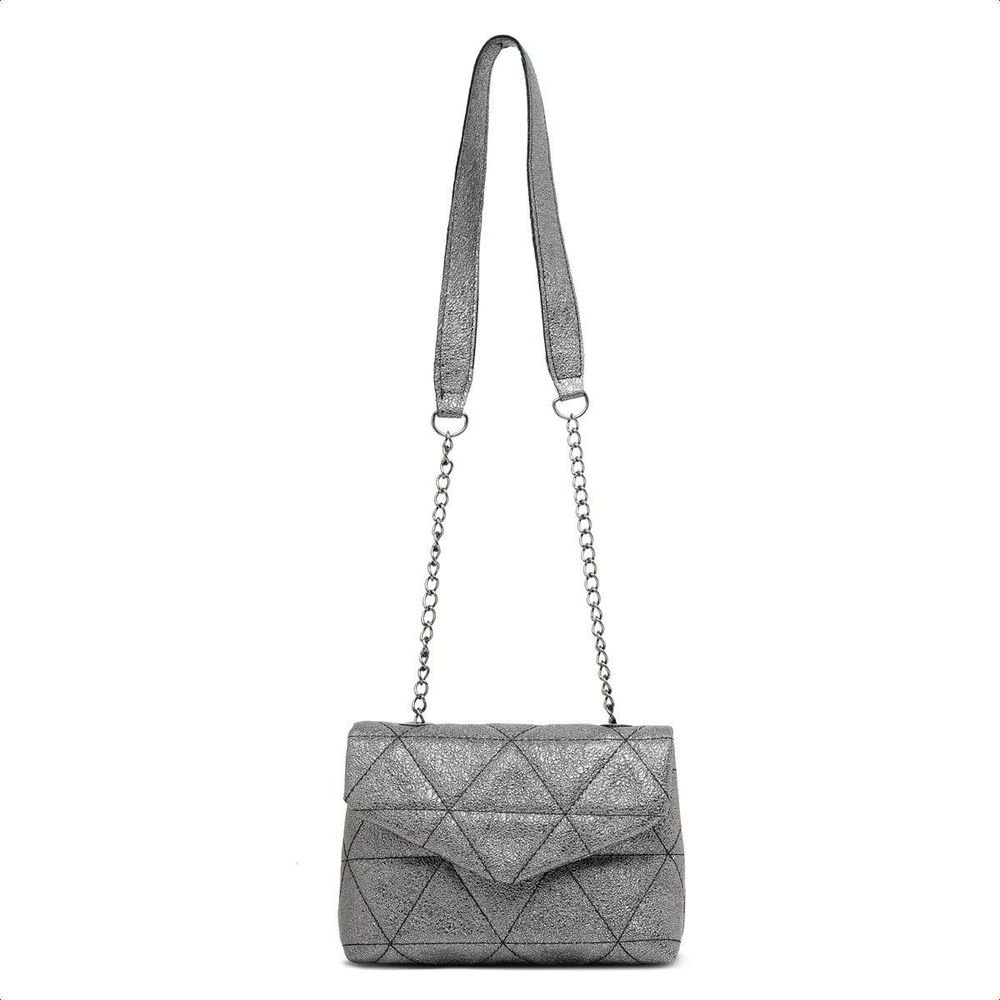 Bolsa Clutch Feminina Pequena Cinza Metalizada Bordada Alça Corrente CM SHOES Festa Balada Festival Cinza 2