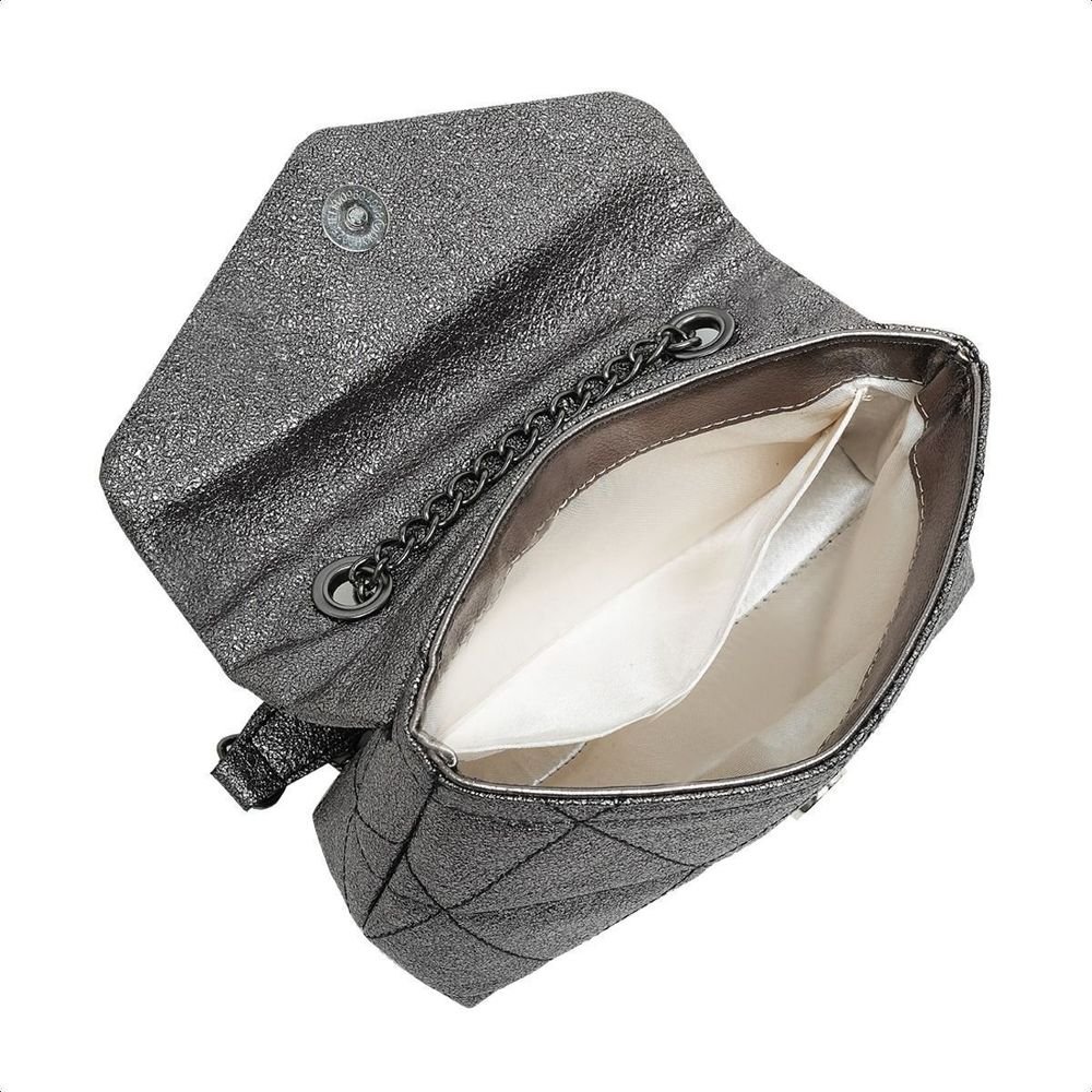 Bolsa Clutch Feminina Pequena Cinza Metalizada Bordada Alça Corrente CM SHOES Festa Balada Festival Cinza 3