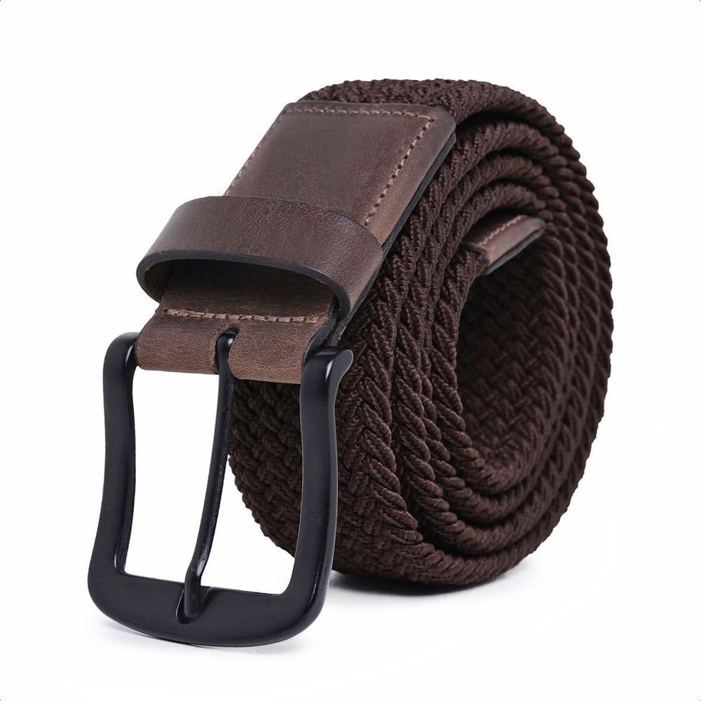 Cinto masculino De Couro Legitimo Elástico Fivela Preta Confortável Ajustável CM SHOS Moda Masculina Casual Esportivo Marrom 3