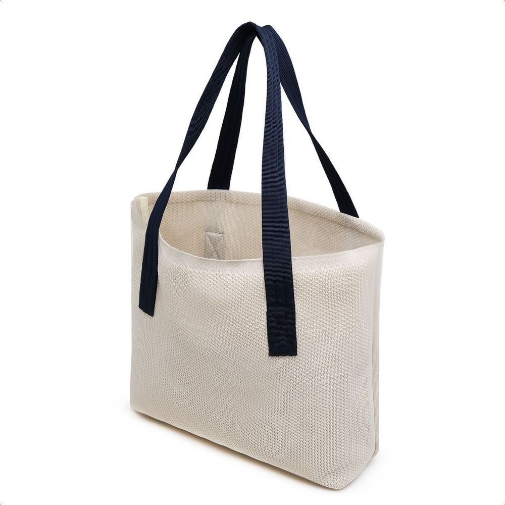 Bolsa Feminina Sacola Moda Praia Bordado Tipo Tricô De Ombro Casual Dia a Dia Bege 2