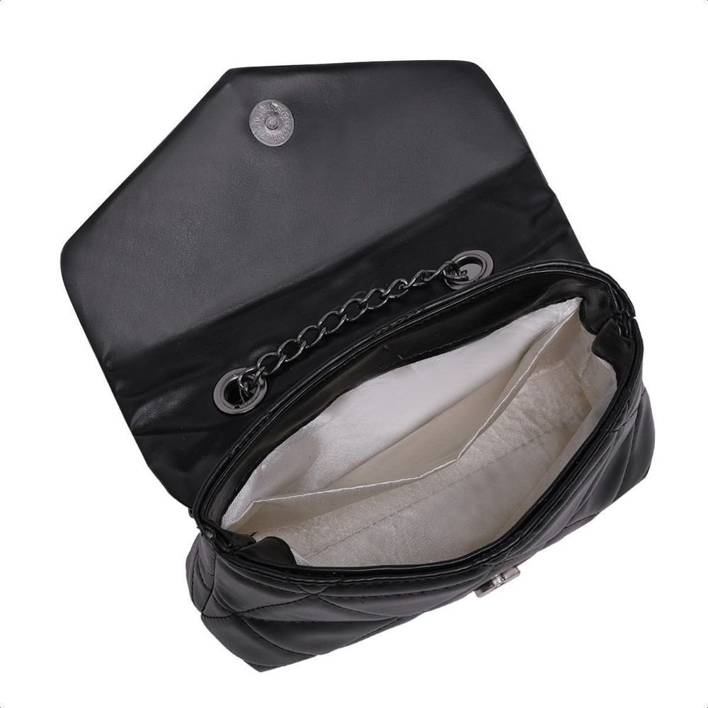 Bolsa Clutch Pequena De Ombro Bordada Alça Corrente Ombreira E Carteira Porta Catão Moda Feminina Festa Elegante 2 Peças Preto 3