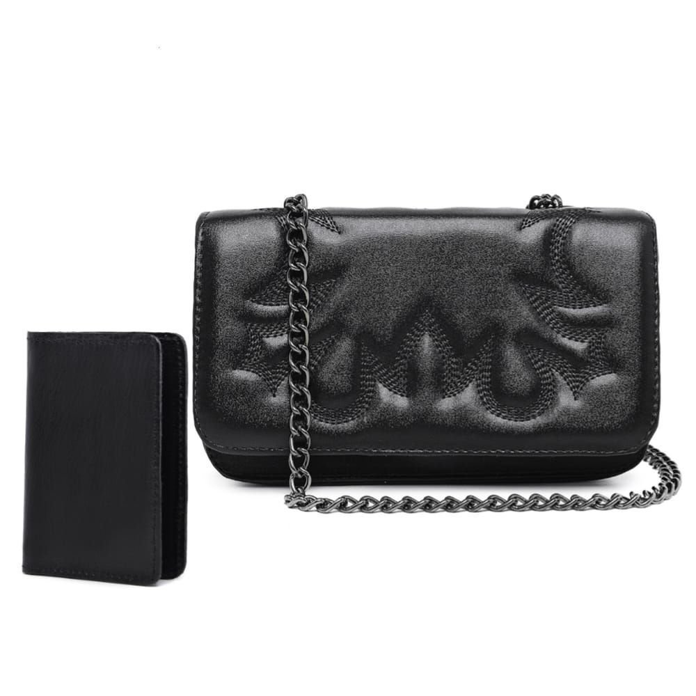 Kit Bolsa Feminina Elegante Clutch Country Preta Pequena E Carteira Moda Festa Peão Rodeio