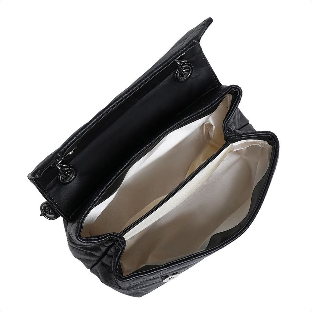 Bolsa Feminina De Couro Legitimo Preto Bordada Elegante E Carteira Moda Festa Luxo Alça Corrente Grossa Preto 3