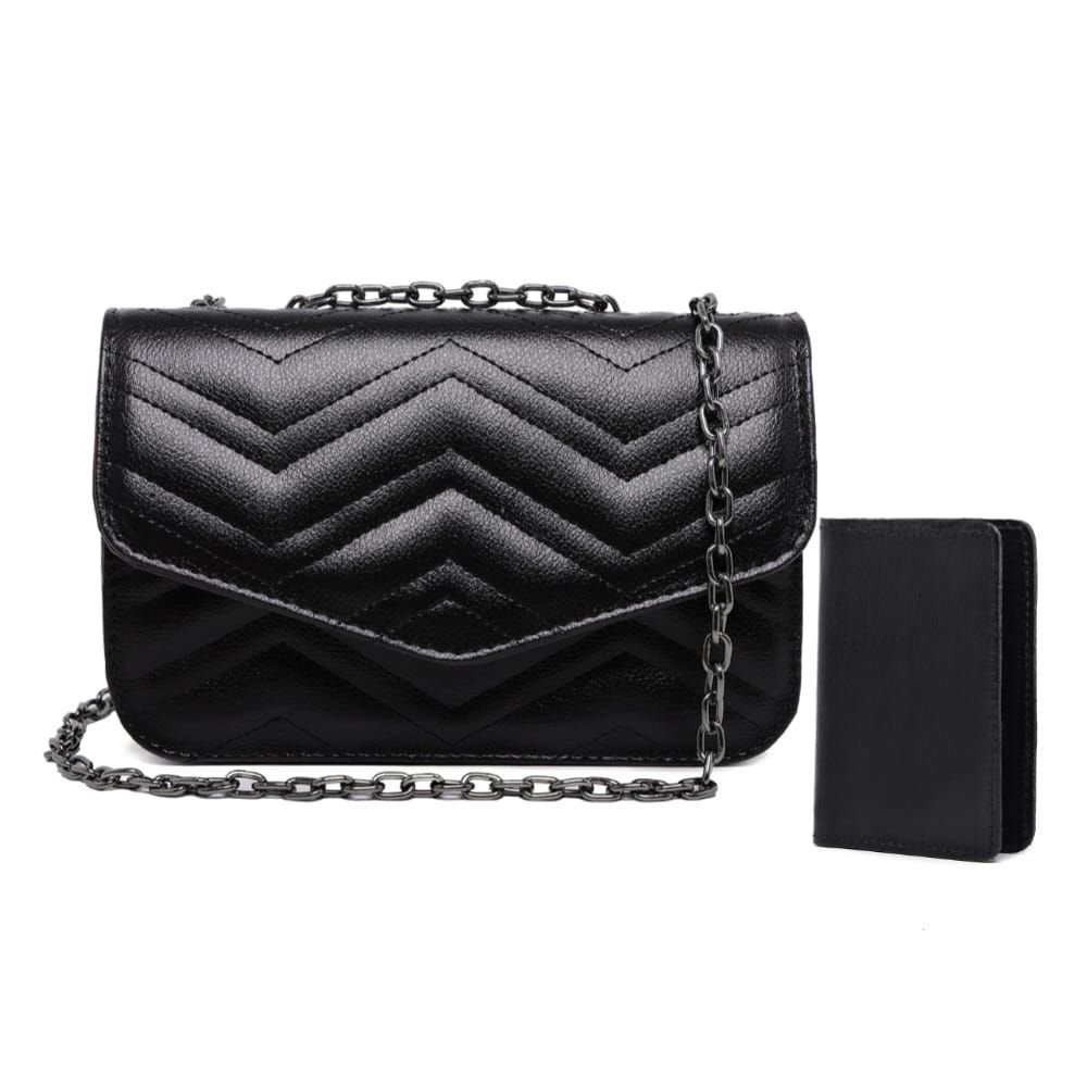 Bolsa Feminina Pequena De Ombro e Mão Preta Alça Corrente E Carteira Moda Festa Elegante Clutch Couro PU