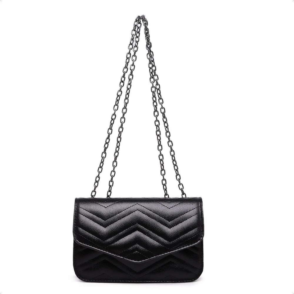 Bolsa Feminina Pequena De Ombro e Mão Preta Alça Corrente E Carteira Moda Festa Elegante Clutch Couro PU Preto 2