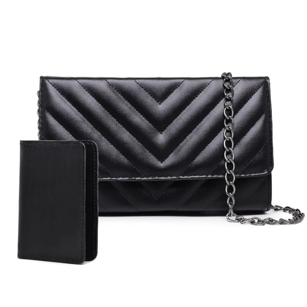 Bolsa Feminina Preta Pequena Elegante Modelo Clutch De Ombro e Mão Moda Festa Madrinha Casamento E Carteira 2 Peças