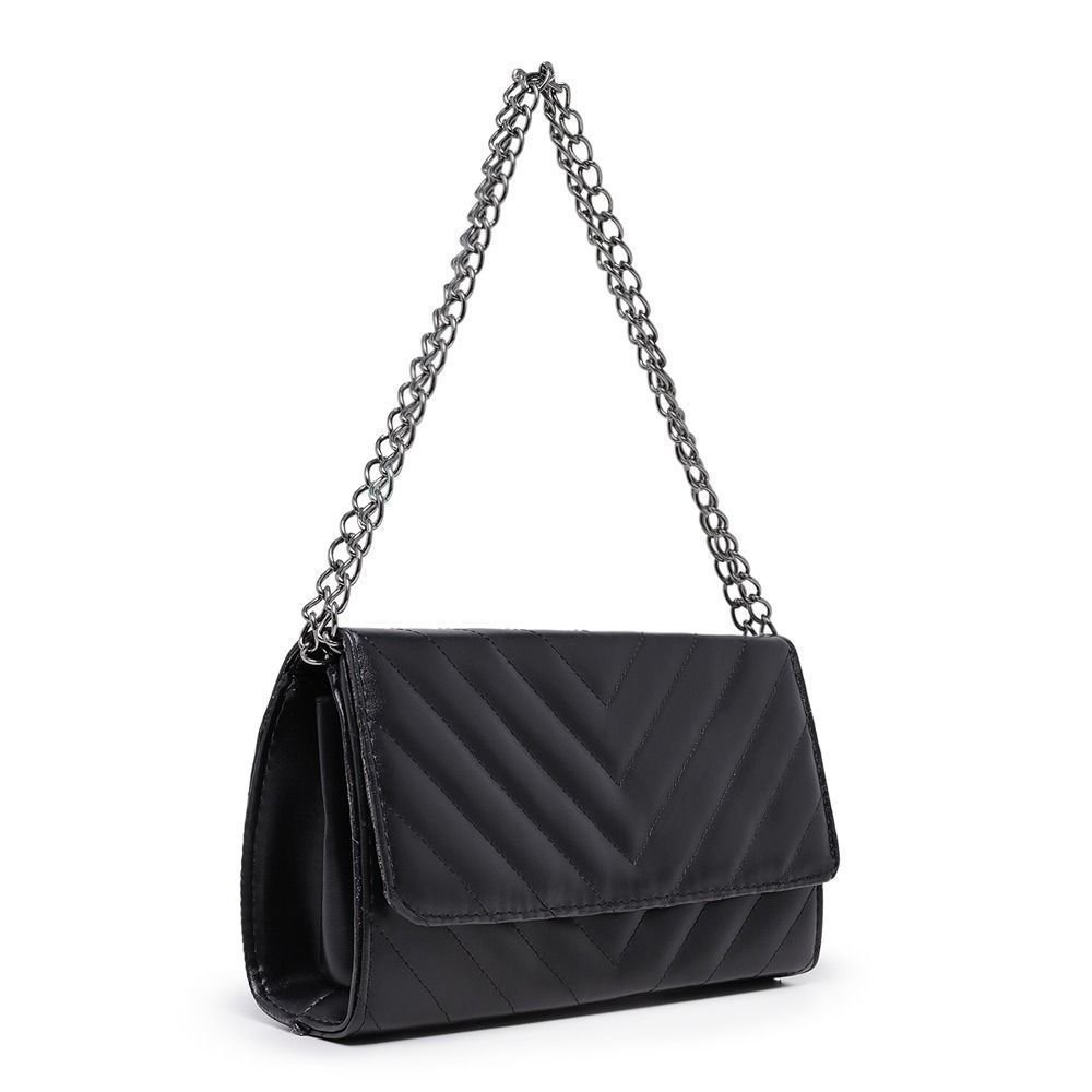 Bolsa Feminina Preta Pequena Elegante Modelo Clutch De Ombro e Mão Moda Festa Madrinha Casamento E Carteira 2 Peças Preto 2