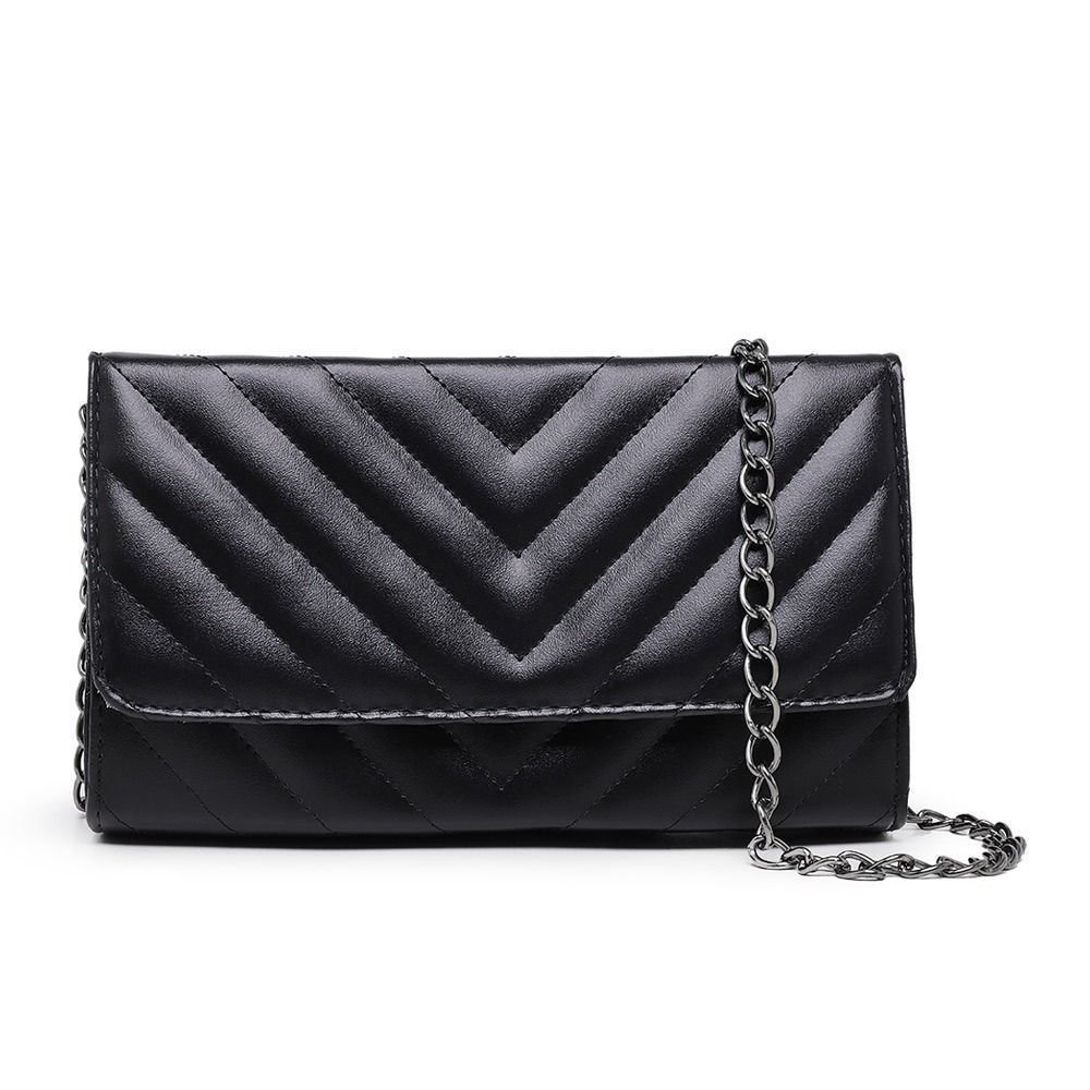 Bolsa Feminina Preta Pequena Elegante Modelo Clutch De Ombro e Mão Moda Festa Madrinha Casamento E Carteira 2 Peças Preto 5