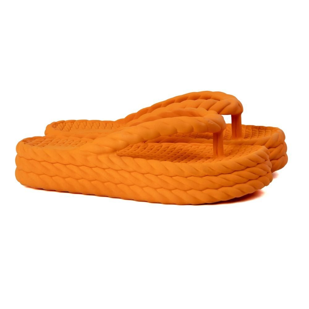 Sandália Slide Plataforma Trançada Laranja Estilo Minimalista Moda Praia Confortável Macio Modelo Nuvem