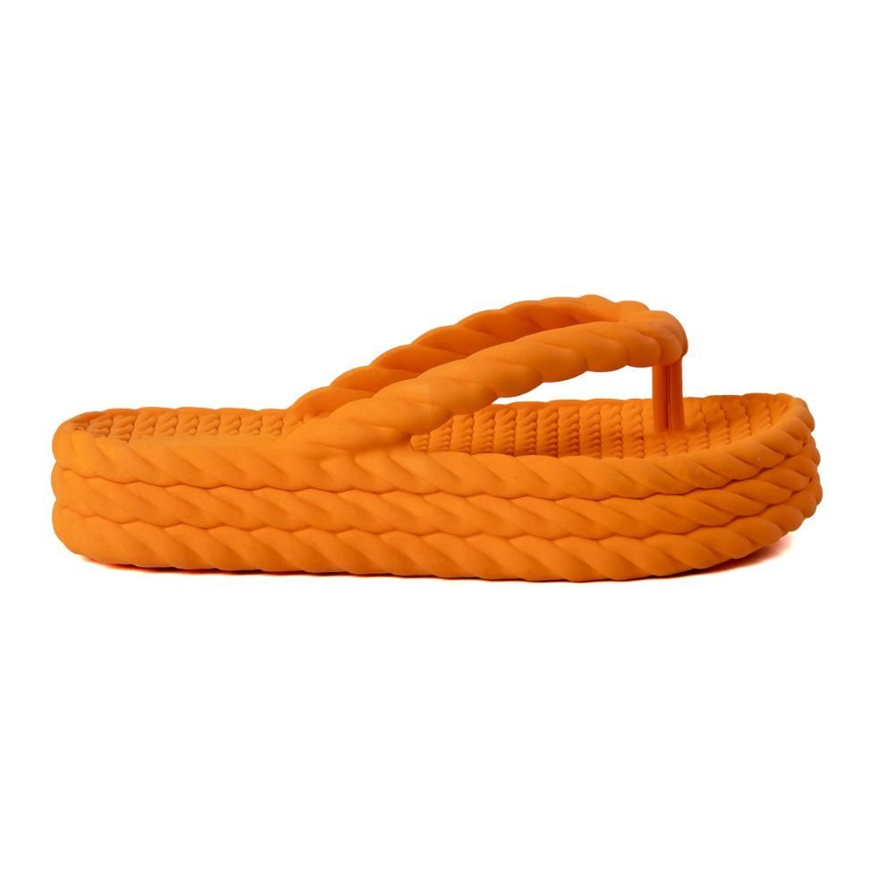 Sandália Slide Plataforma Trançada Laranja Estilo Minimalista Moda Praia Confortável Macio Modelo Nuvem Laranja 2