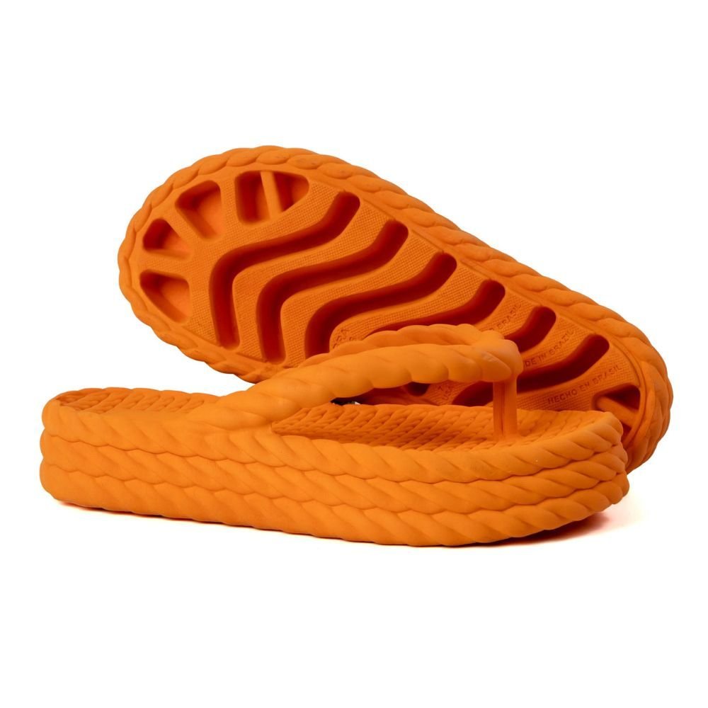 Sandália Slide Plataforma Trançada Laranja Estilo Minimalista Moda Praia Confortável Macio Modelo Nuvem Laranja 4