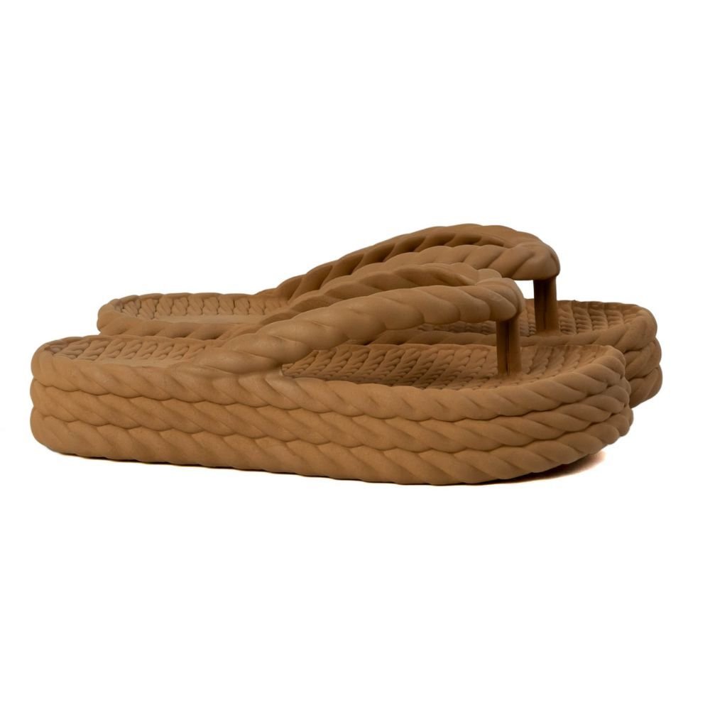 Chinelo Marrom Nuvem Plataforma Trançado Corda De Dedo Moda Casual Premium