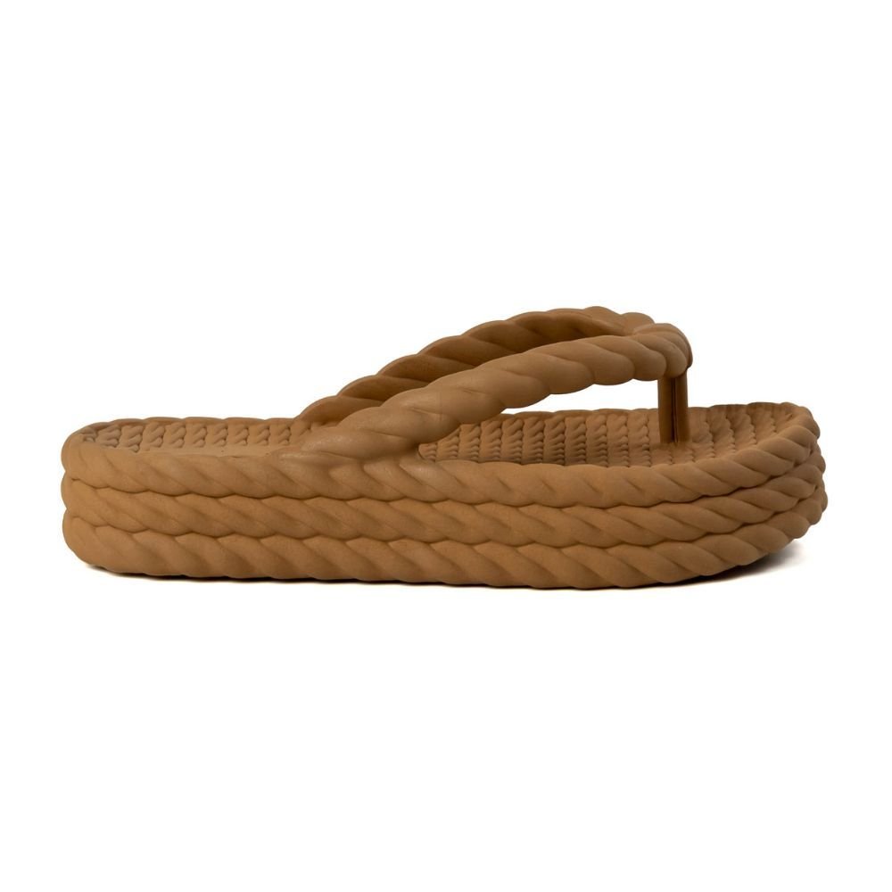 Chinelo Marrom Nuvem Plataforma Trançado Corda De Dedo Moda Casual Premium Marrom 3