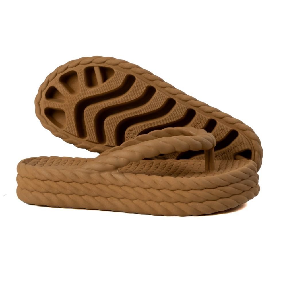 Chinelo Marrom Nuvem Plataforma Trançado Corda De Dedo Moda Casual Premium Marrom 4