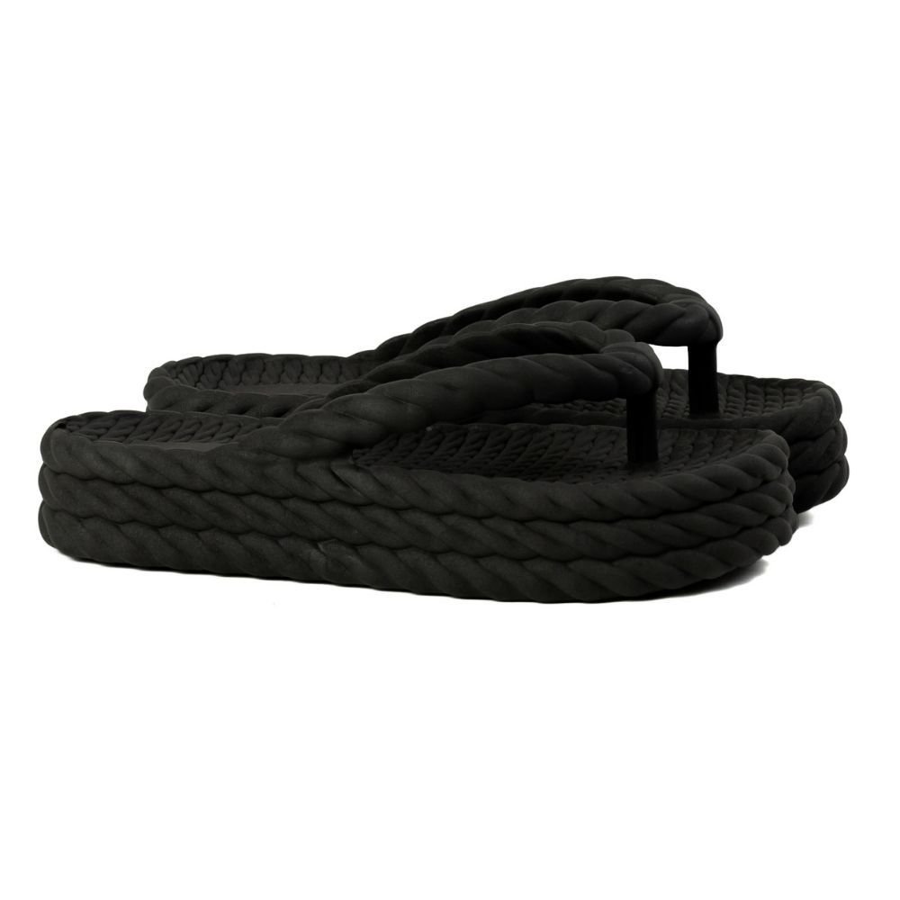 Chinelo Preto Nuvem Feminino Plataforma Trançado Corda De Dedo Moda Casual Premium