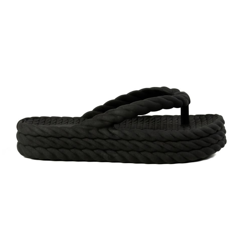Chinelo Preto Nuvem Feminino Plataforma Trançado Corda De Dedo Moda Casual Premium Preto 3