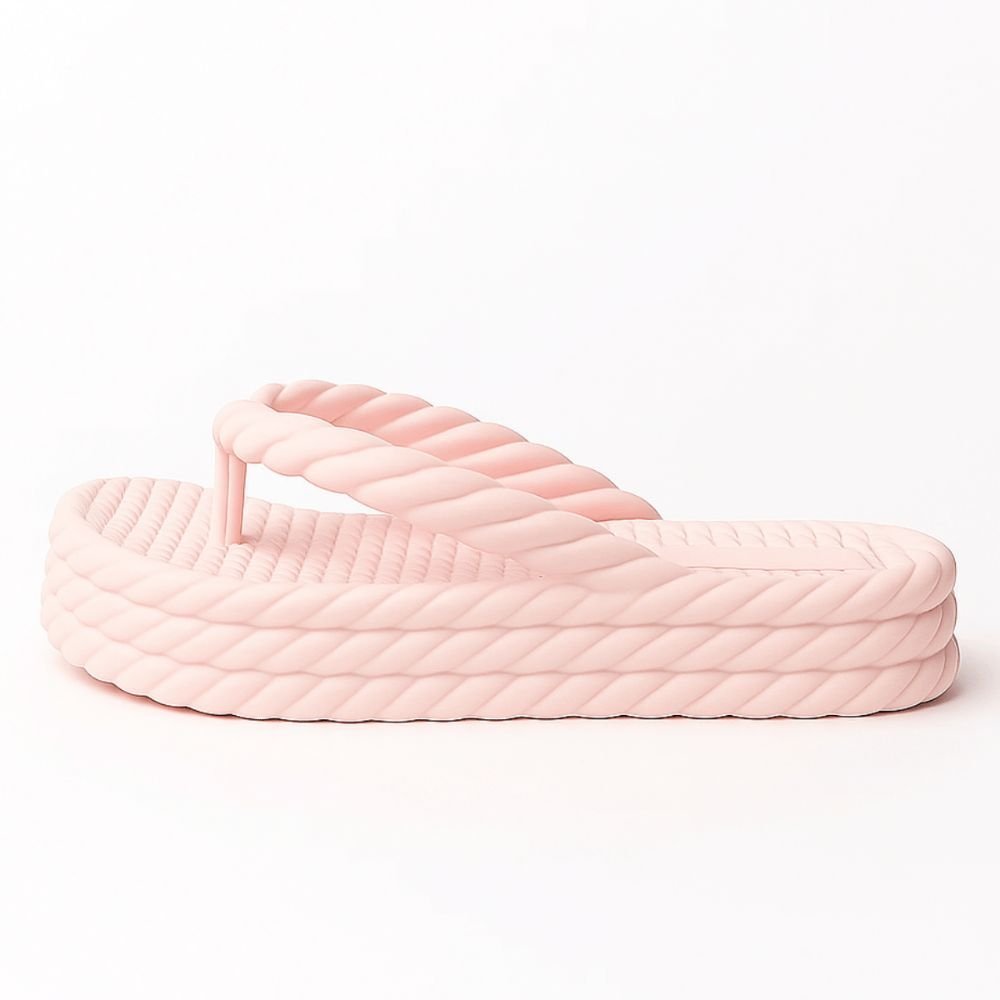 Chinelo Casual Premium Design Corda De Dedo Rosa Moda Praia Confortável Macio Plataforma Modelo Nuvem Rosa 2