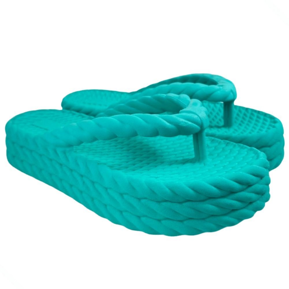 Chinelo Feminino Nuvem Plataforma Trançado Corda De Dedo Moda Casual Premium Verde Claro
