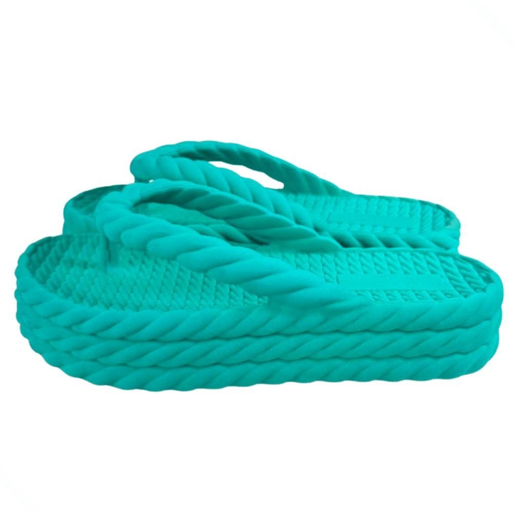 Chinelo Feminino Nuvem Plataforma Trançado Corda De Dedo Moda Casual Premium Verde Claro Verde 4