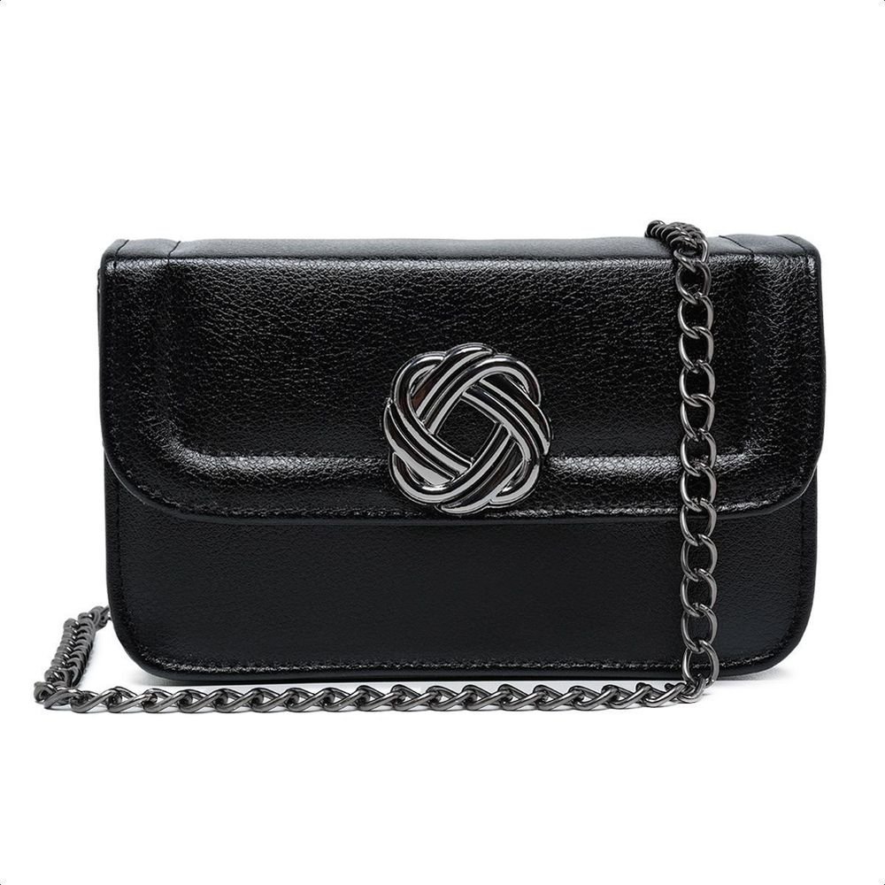 Bolsa feminina Pequena Preta Quadrada Casual Clutch Festa Alça Corrente Elegante