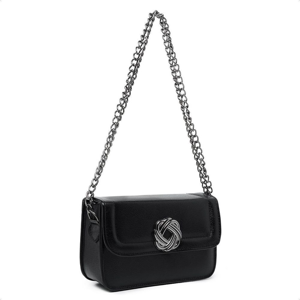 Bolsa feminina Pequena Preta Quadrada Casual Clutch Festa Alça Corrente Elegante Preto 2
