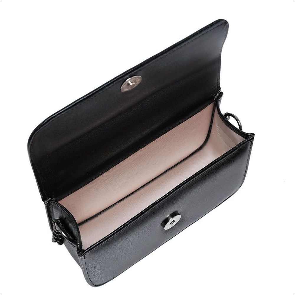 Bolsa feminina Pequena Preta Quadrada Casual Clutch Festa Alça Corrente Elegante Preto 3