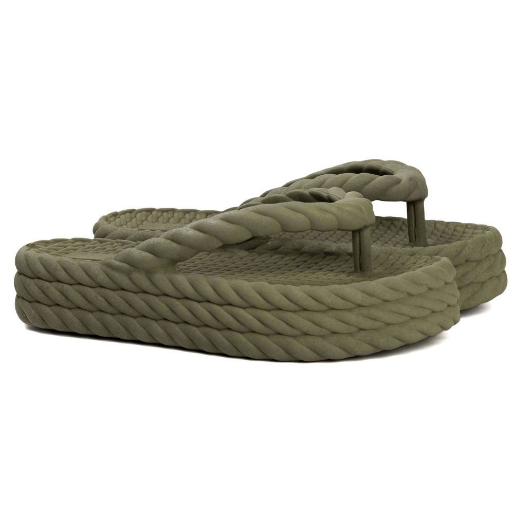 Chinelo Nuvem Feminino Plataforma Trançado Corda De Dedo Moda Casual Premium Verde Militar