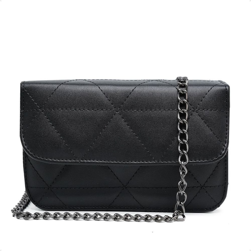 Bolsa Feminina Preta Pequena Bordada Triangulo Alça Corrente Grafite De Ombro Clutch Carteira Mão CM SHOES