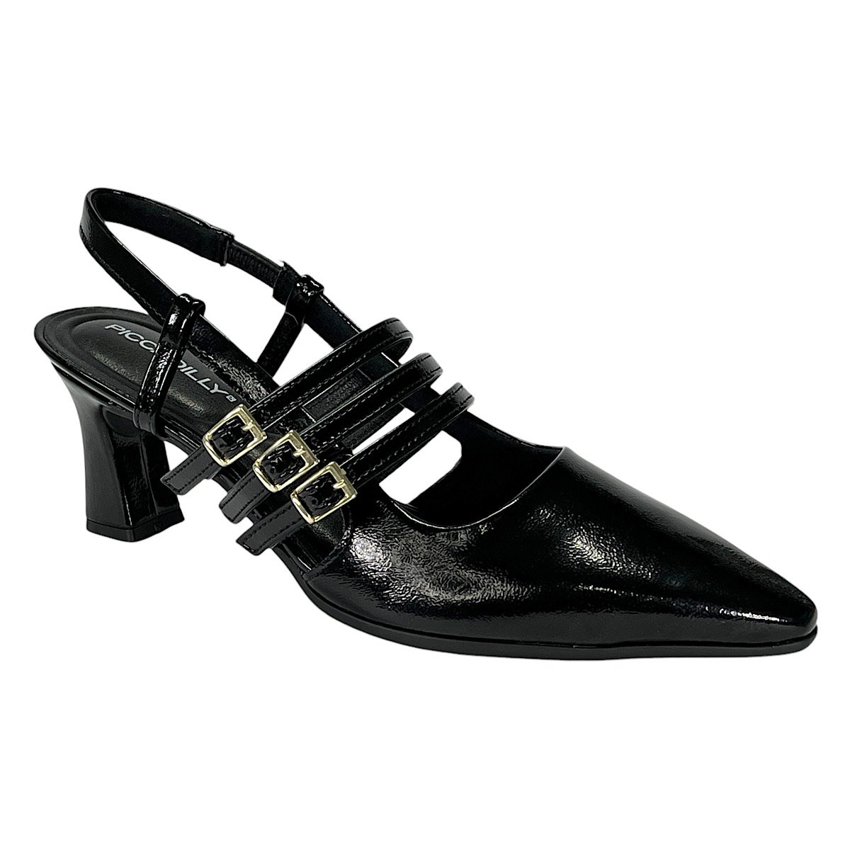 Sapato Piccadilly Slingback Irene Salto Alto 764008 Preto Preto 1